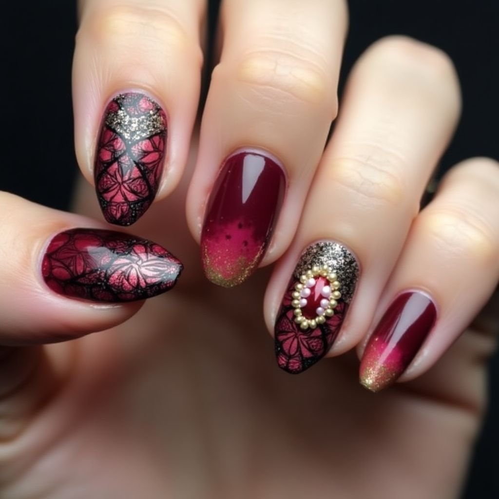 Burgundy Coffin Nail Design