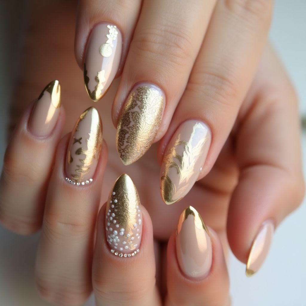 Gold Almond Nail Design