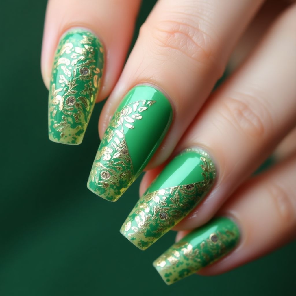 Green Coffin Nail Design