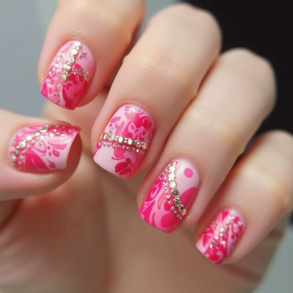 Hot Pink Square Nail Design