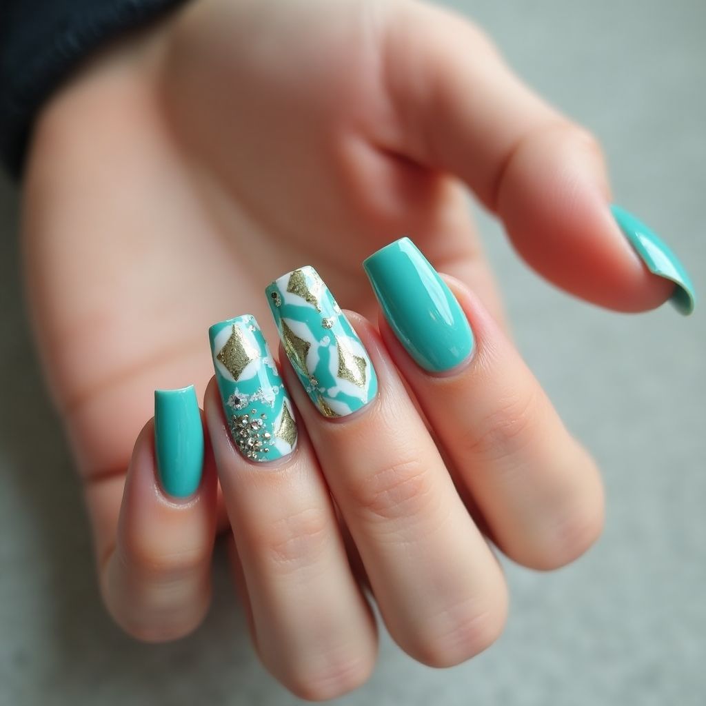 Turquoise Square Nail Design