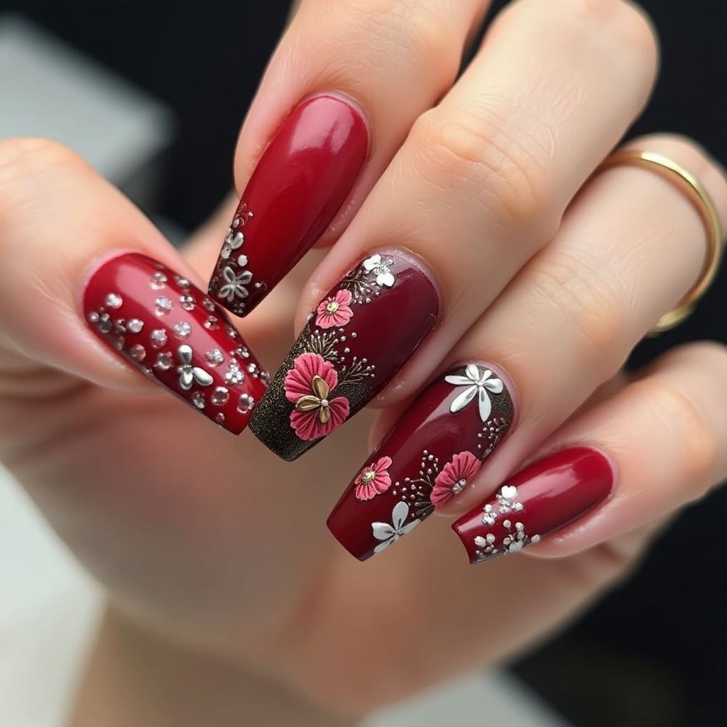 Red Coffin Nail Design