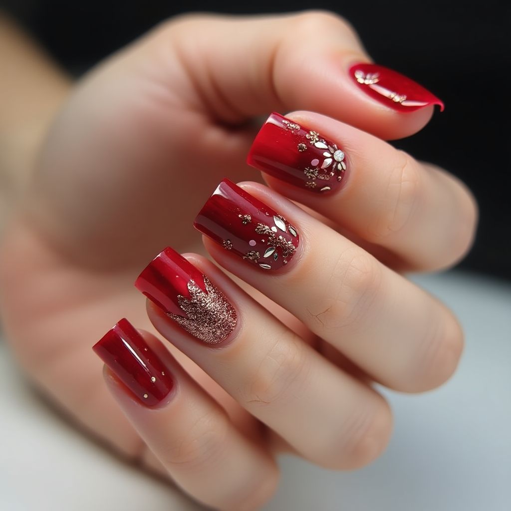 Red Coffin Nail Design