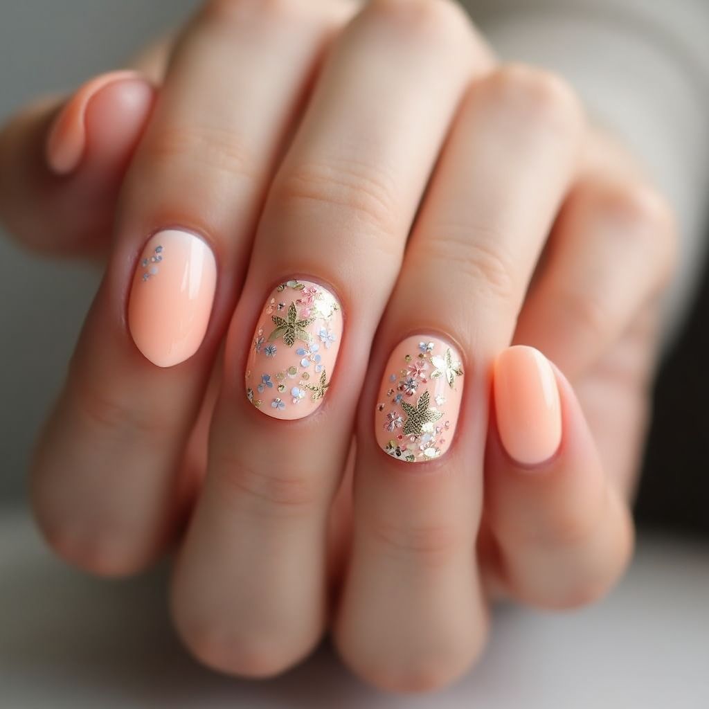 Peach Almond Nail Design