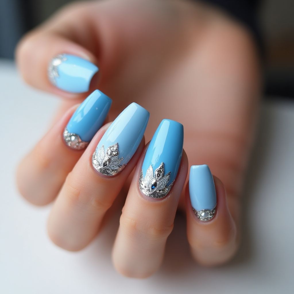 Sky Blue Coffin Nail Design