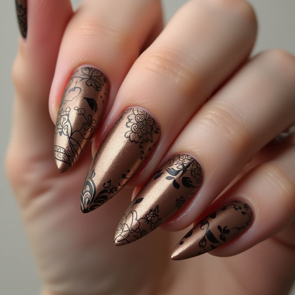 Bronze Stiletto Nail Design