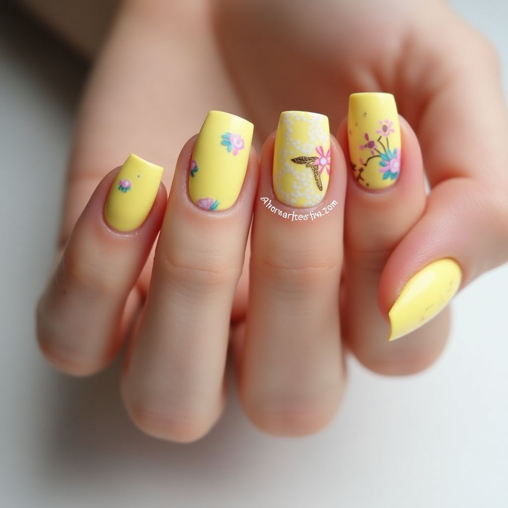 Pastel Yellow Square Nail Design