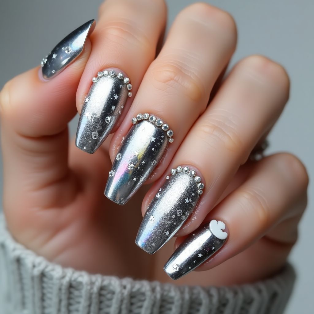 Silver Coffin Nail Design