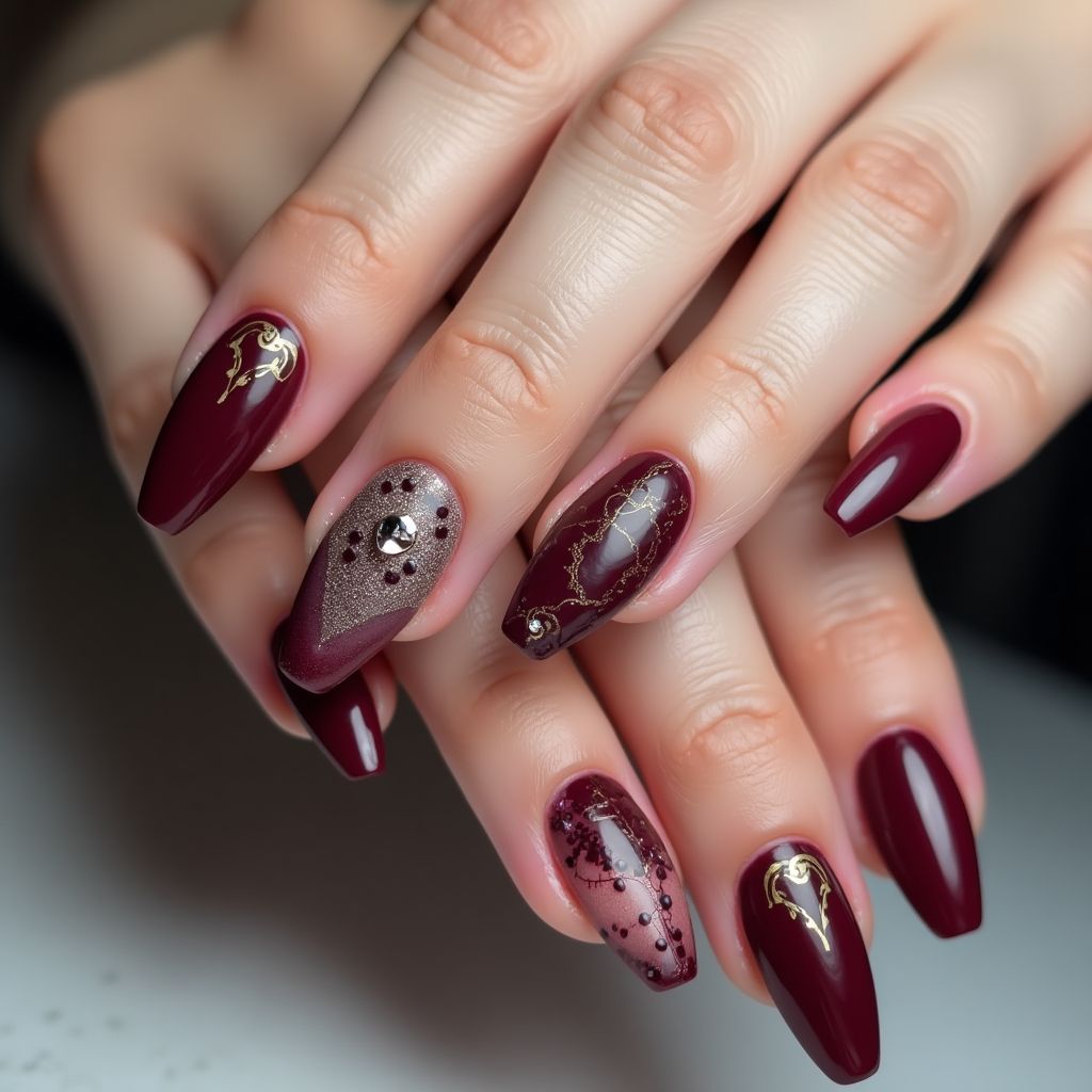 Wine Coffin Nail Design