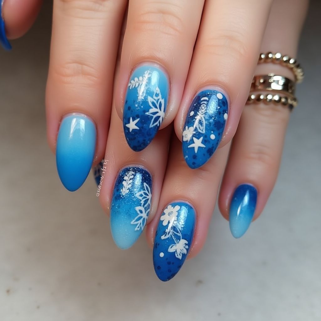 Blue Coffin Nail Design
