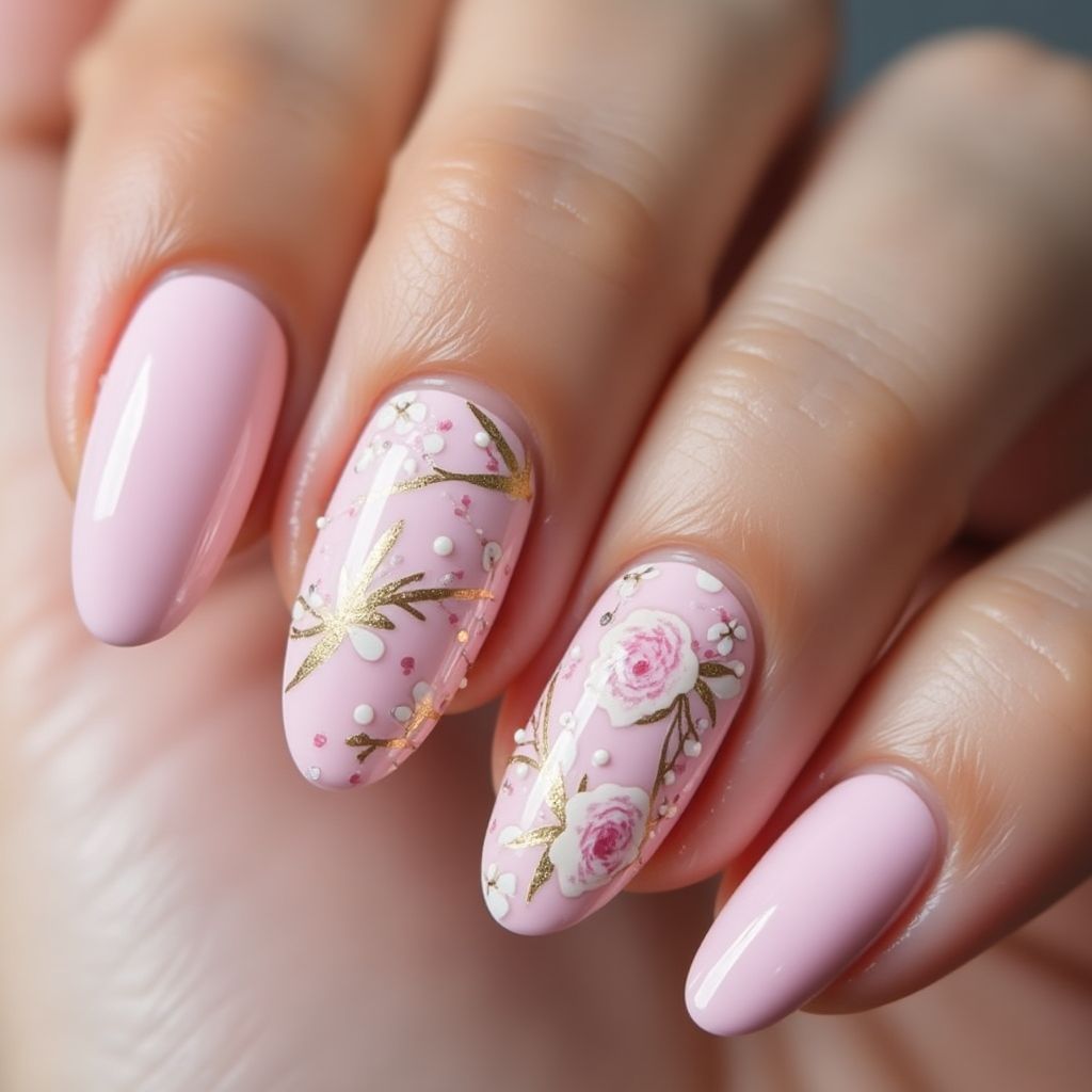 Baby Pink Almond Nail Design