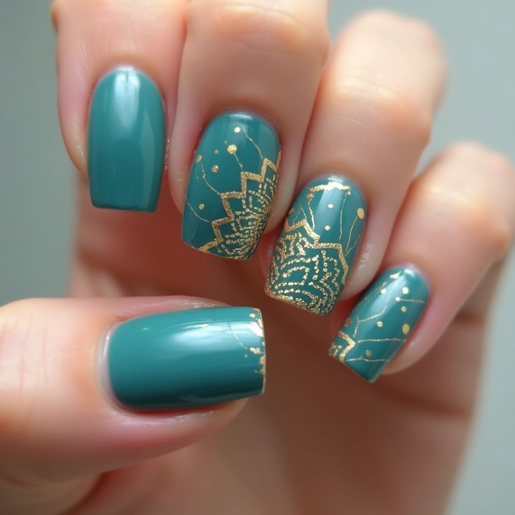 Teal Square Nail Design