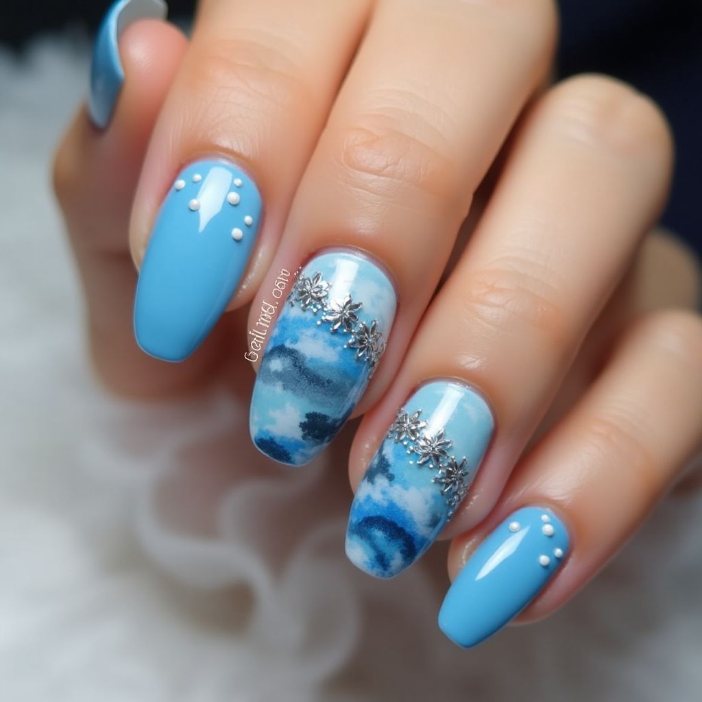 Sky Blue Coffin Nail Design