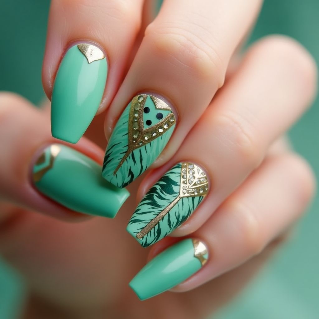 Mint Green Coffin Nail Design