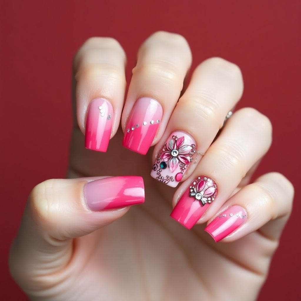 Hot Pink Square Nail Design
