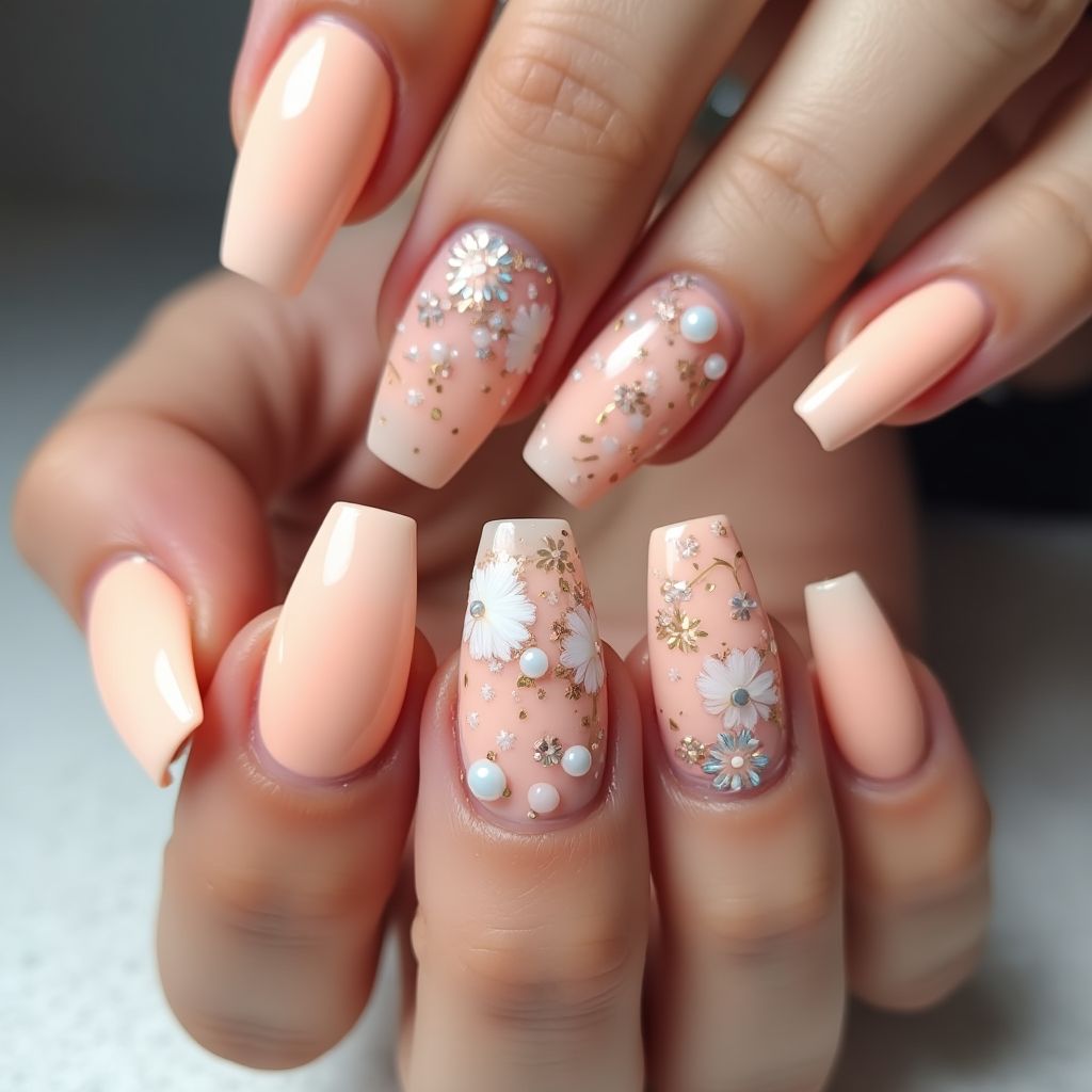 Peach Coffin Nail Design