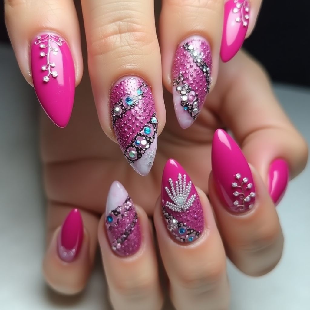 Fuchsia Stiletto Nail Design
