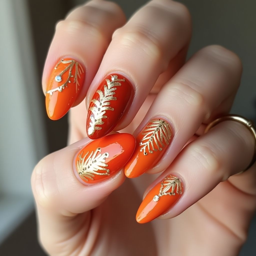 Orange Almond Nail Design