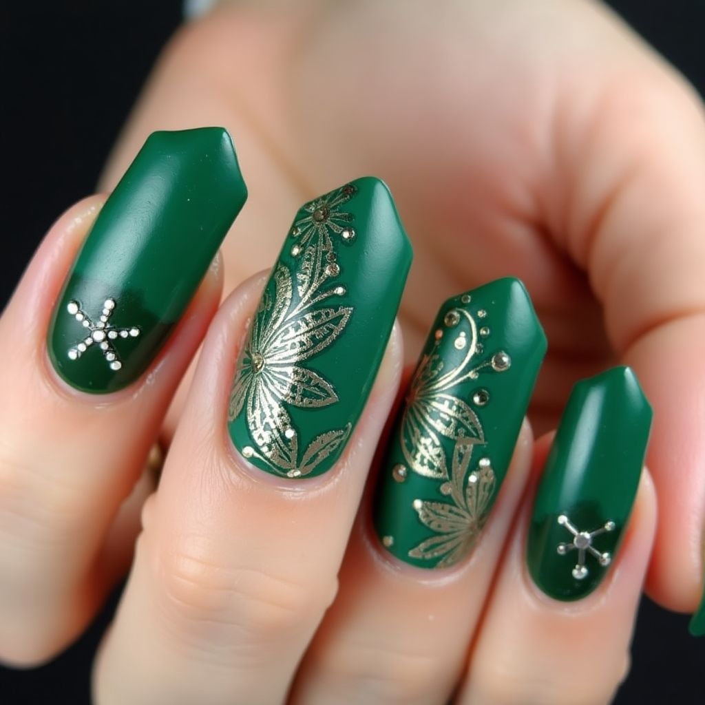 Emerald Green Coffin Nail Design