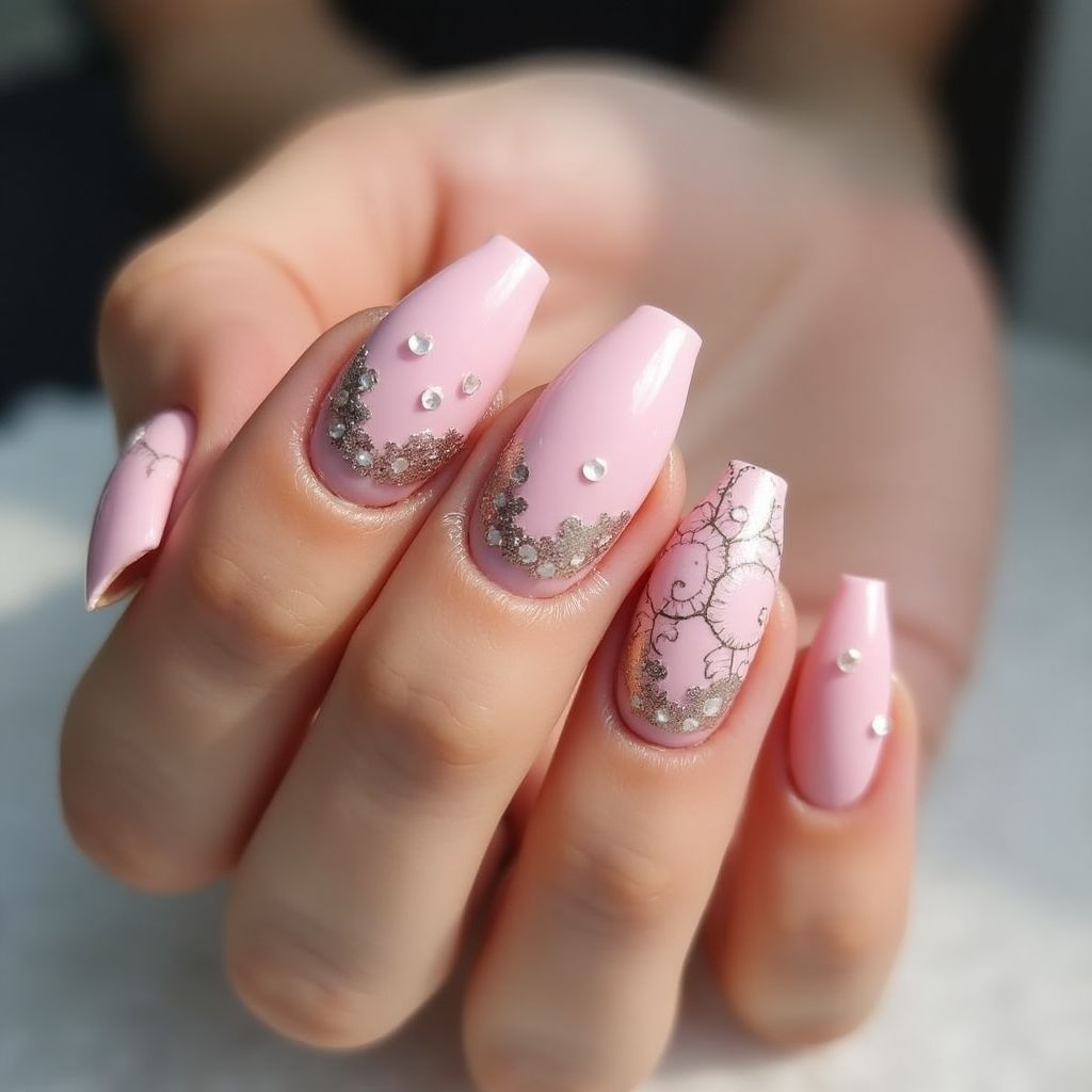 Baby Pink Coffin Nail Design