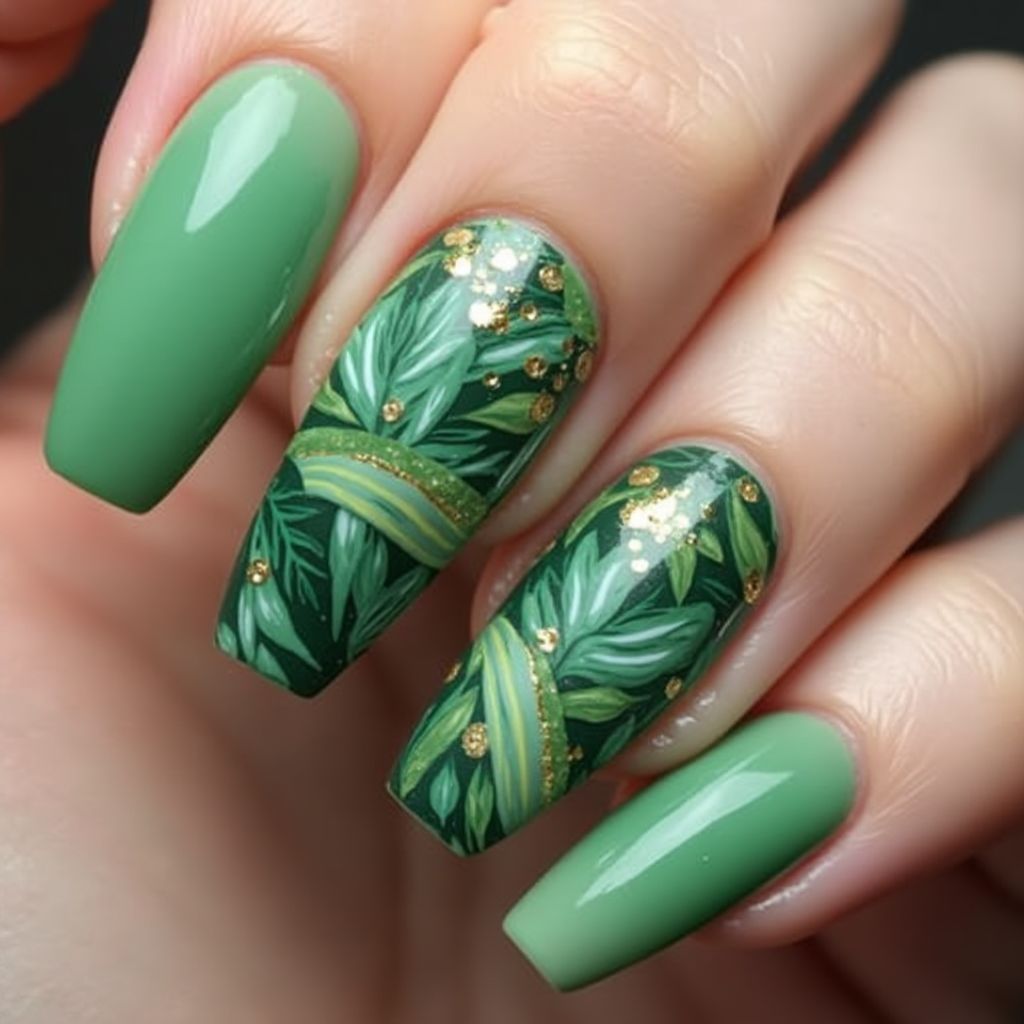 Green Coffin Nail Design