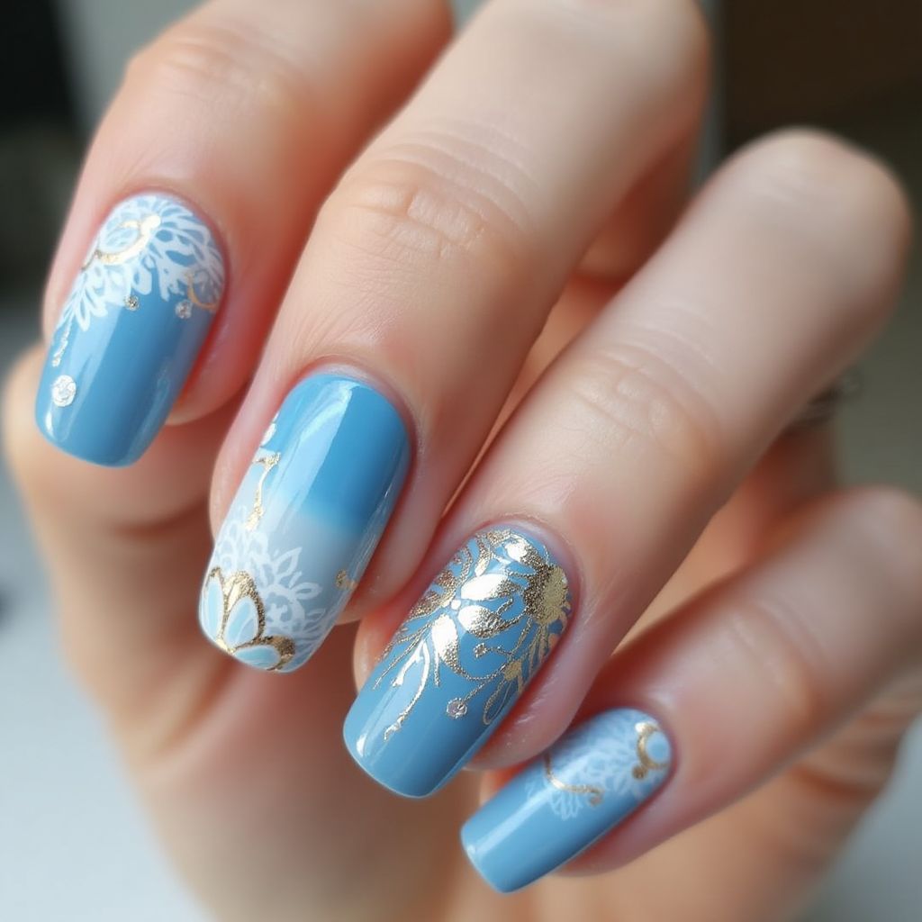 Sky Blue Round Nail Design