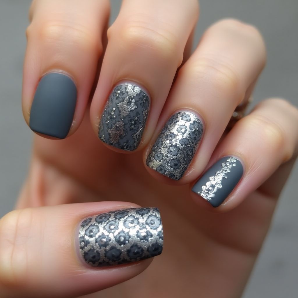 Charcoal Gray Square Nail Design
