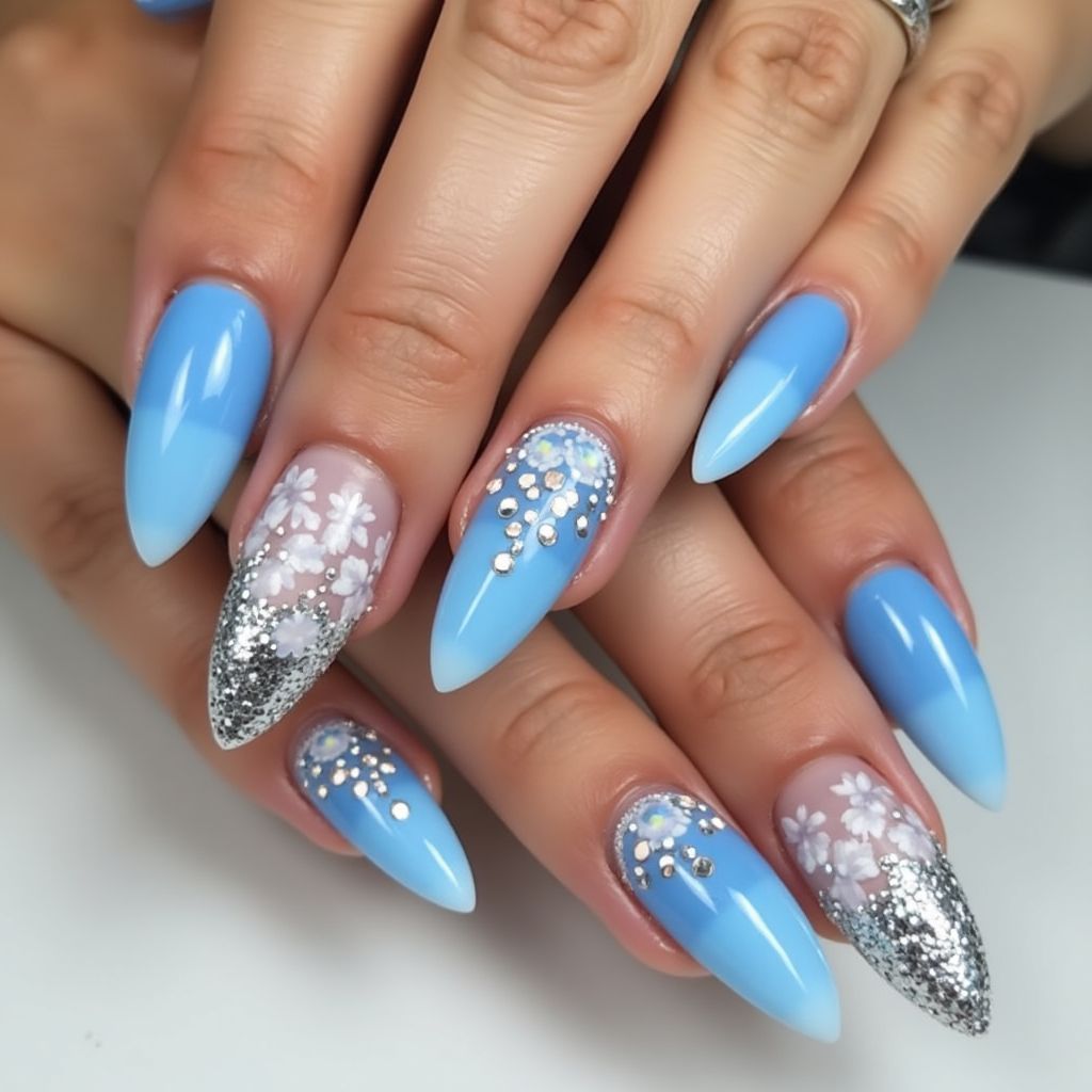 Sky Blue Stiletto Nail Design