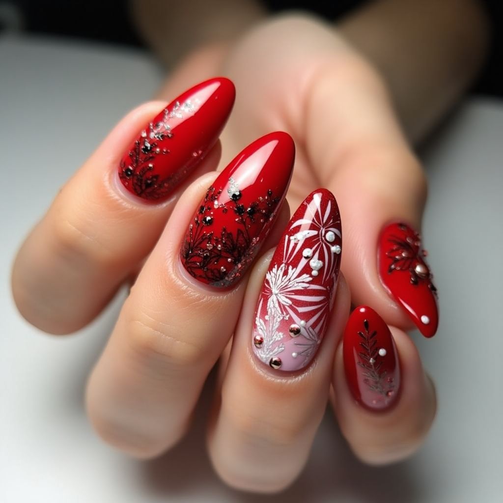 Red Almond Nail Design
