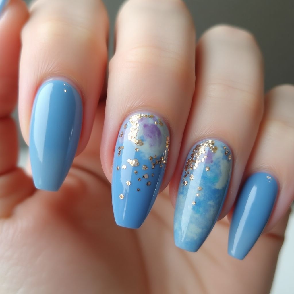 Baby Blue Coffin Nail Design