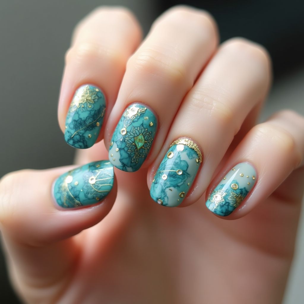 Teal Round Nail Design