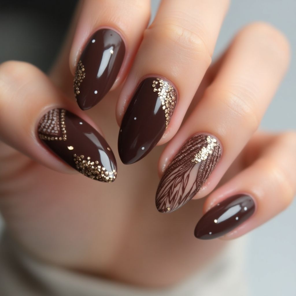 Chocolate brown Almond Nail Design