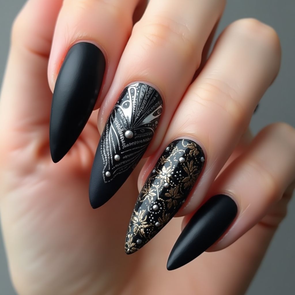 Black Stiletto Nail Design