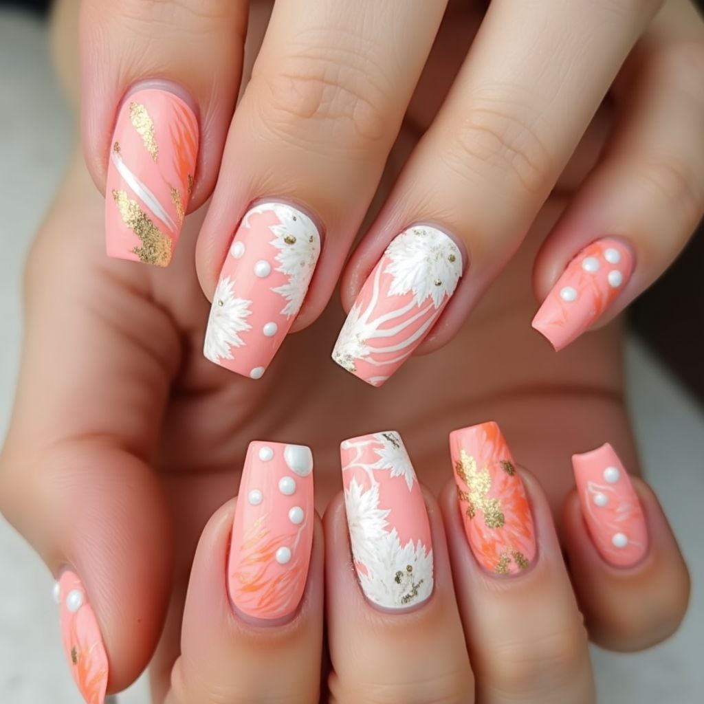 Coral Square Nail Design