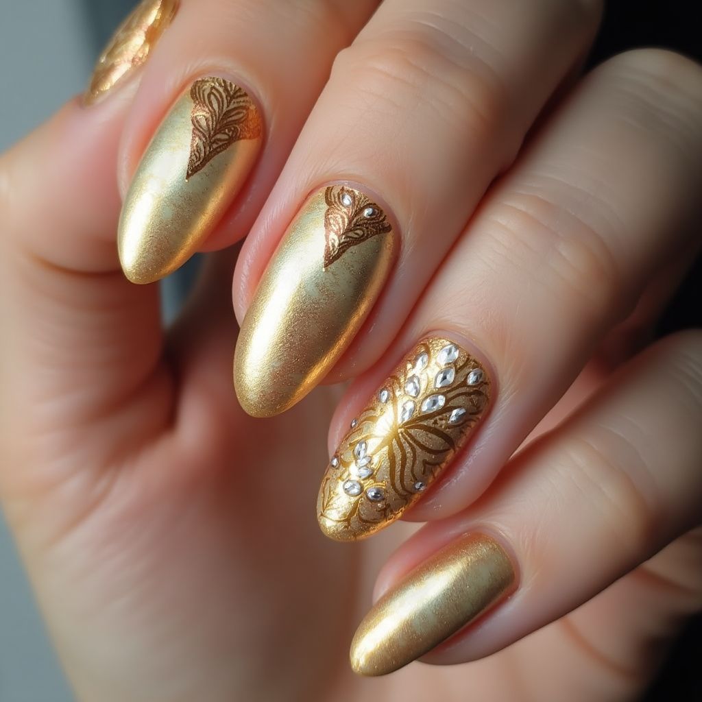 Gold Almond Nail Design