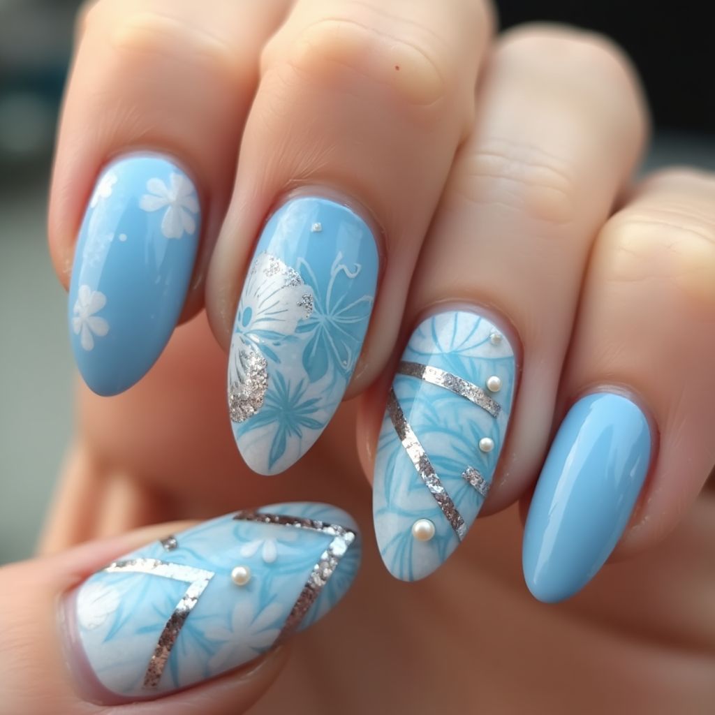 Sky Blue Stiletto Nail Design