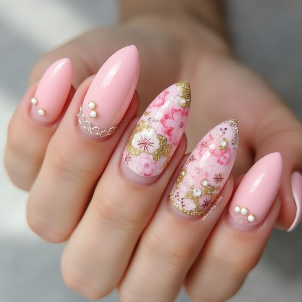 Baby Pink Almond Nail Design