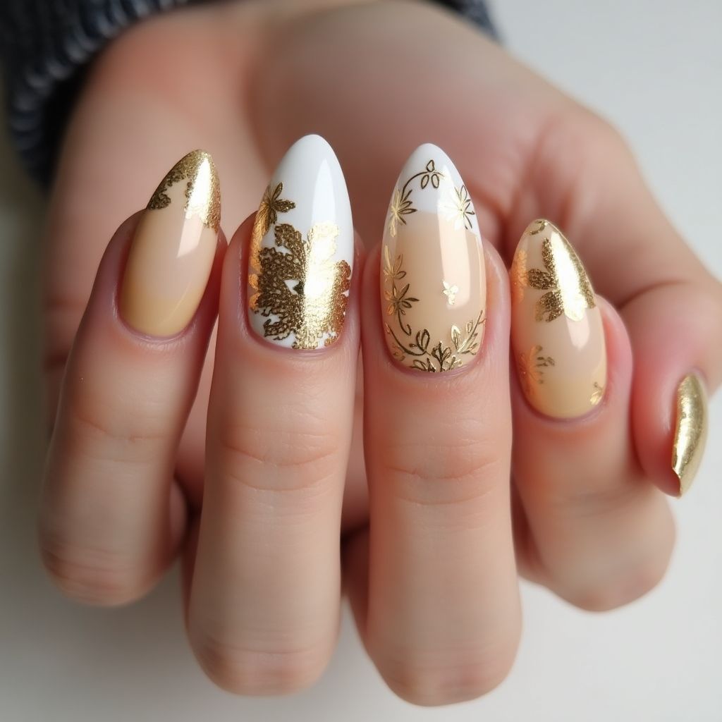 Gold Almond Nail Design