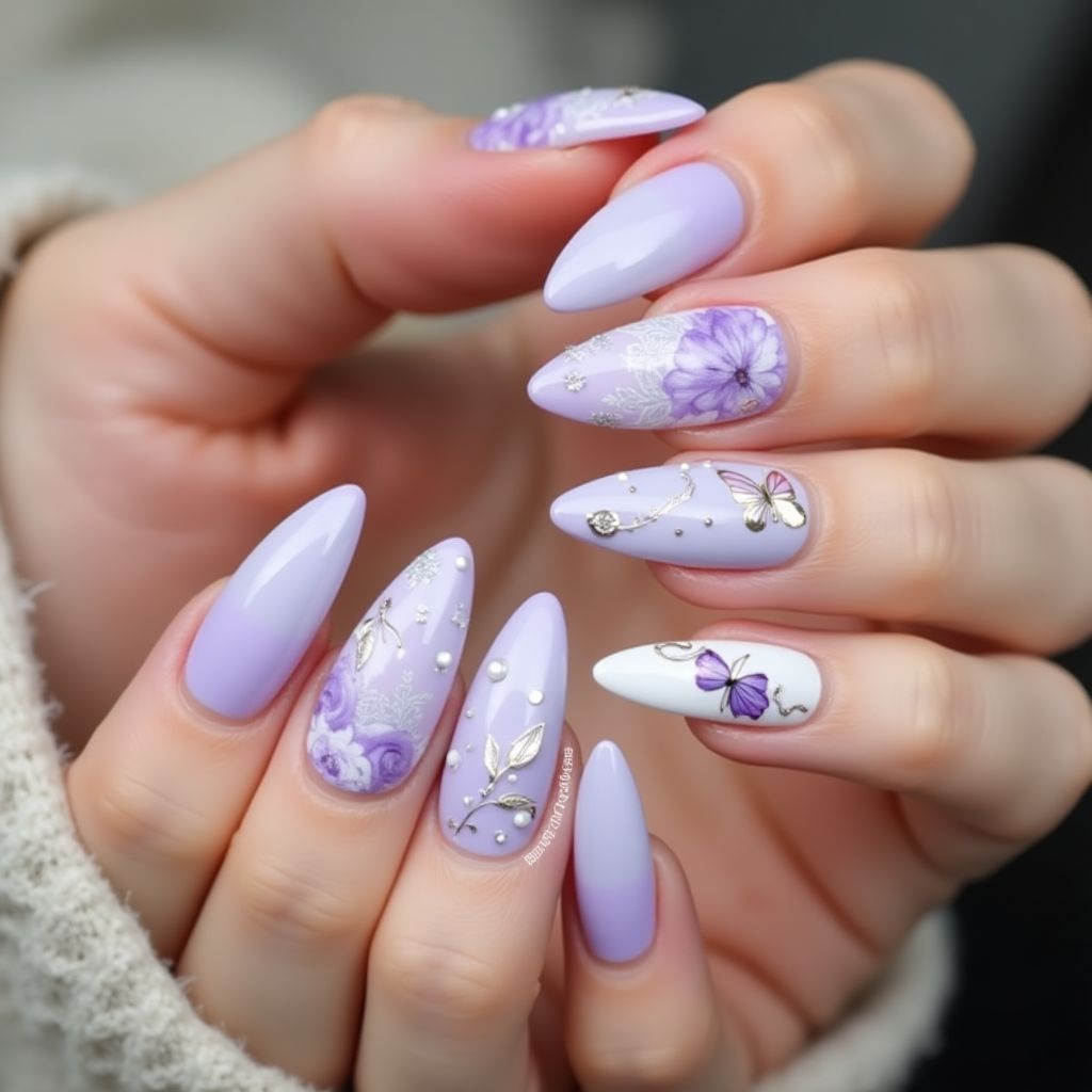 Lilac Almond Nail Design