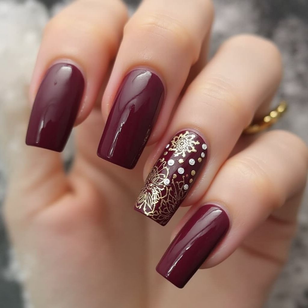 Burgundy Square Nail Design