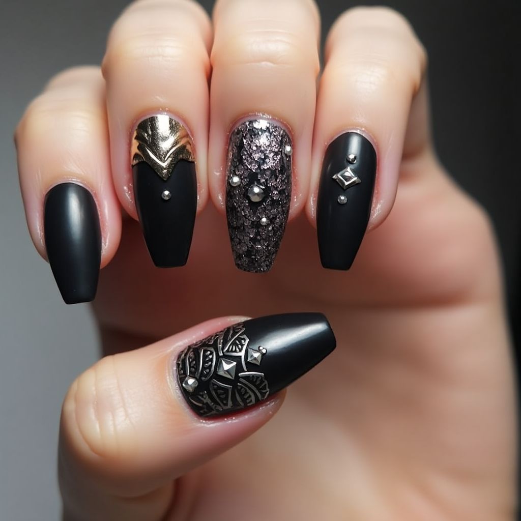 Black Coffin Nail Design