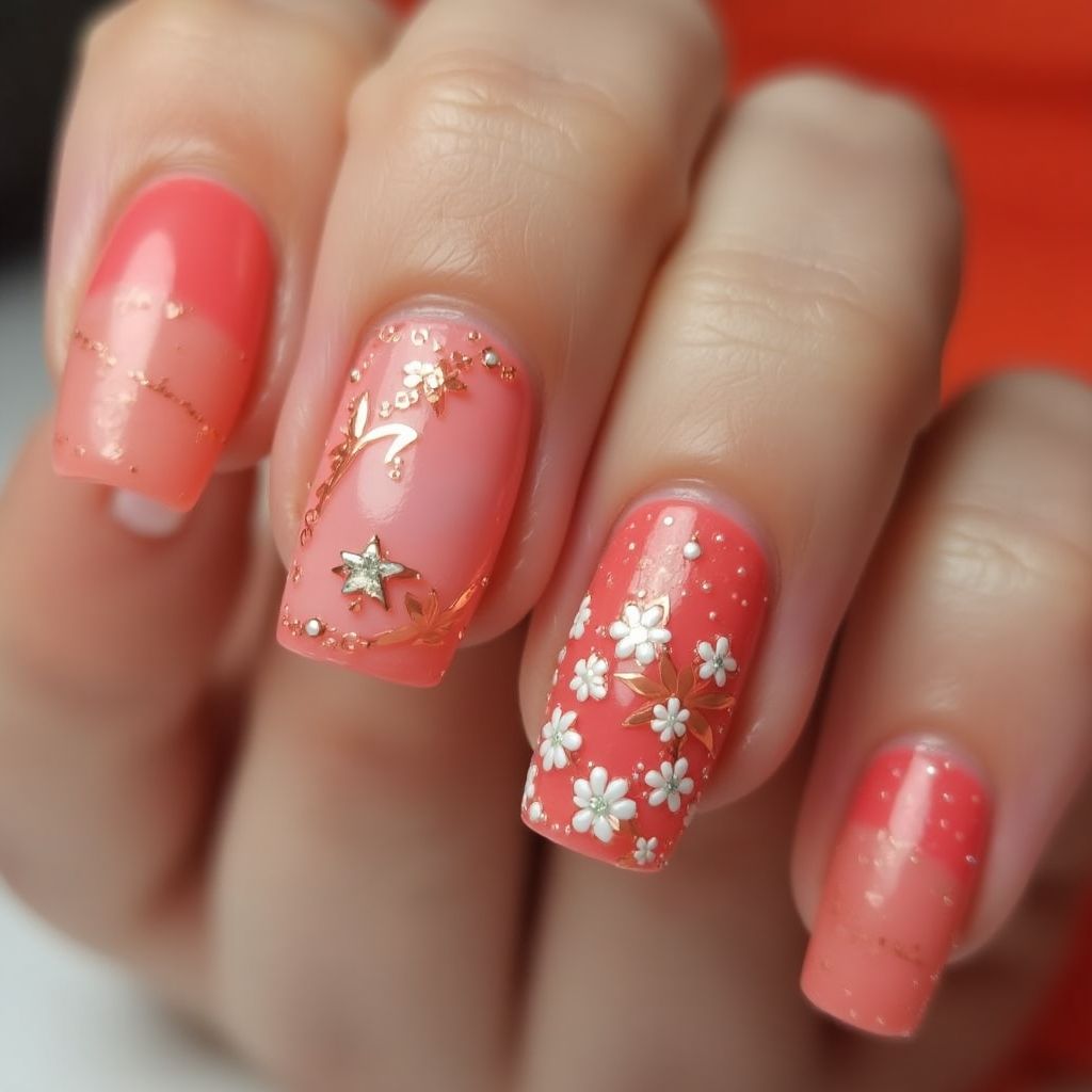 Coral Square Nail Design