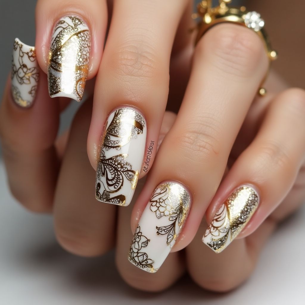 Gold Square Nail Design