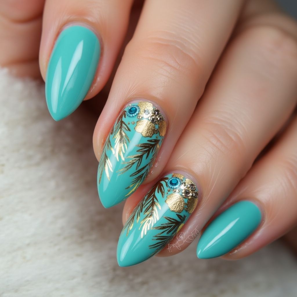 Turquoise Almond Nail Design