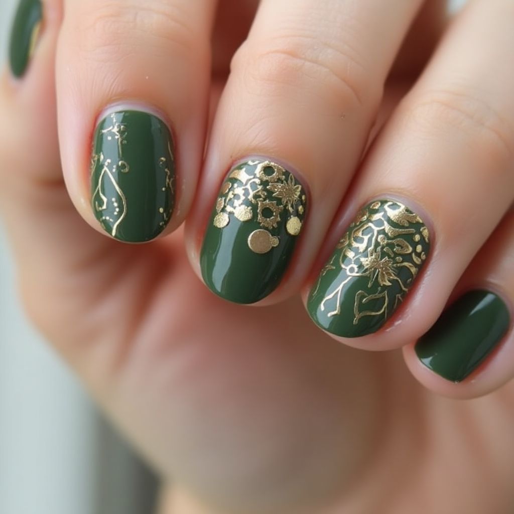 Olive Green Round Nail Design