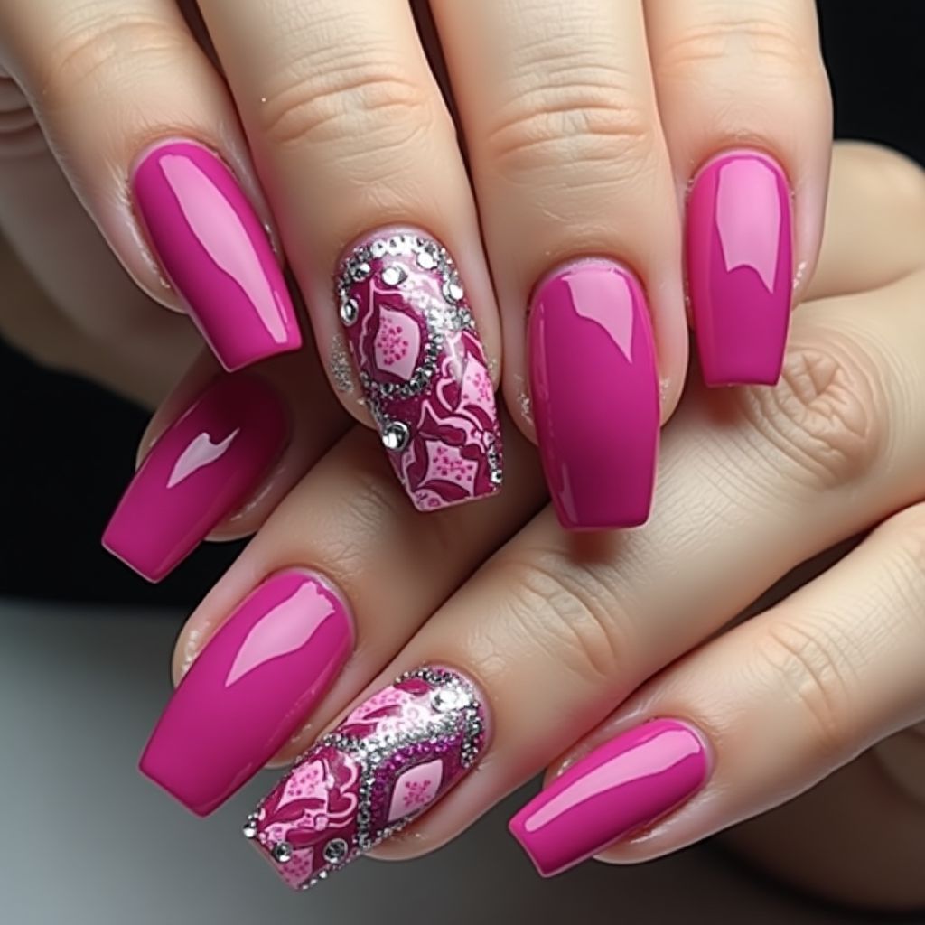 Fuchsia Coffin Nail Design