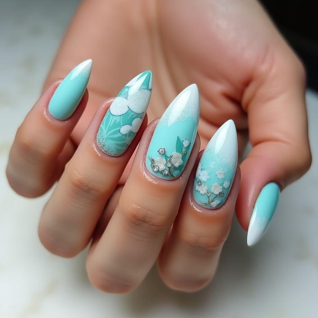 Turquoise Stiletto Nail Design