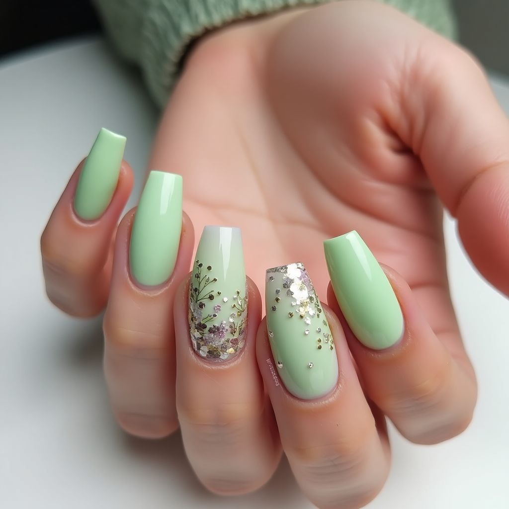 Pastel Green Stiletto Nail Design
