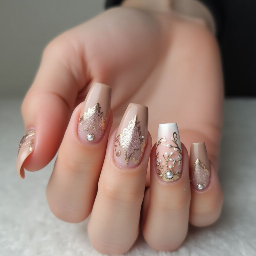 Nude Coffin Nail Design