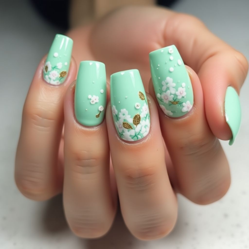 Mint Green Square Nail Design